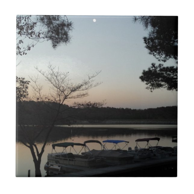 Setting Sun, Rising Moon  over  Lake Arrowhead Tile (Front)