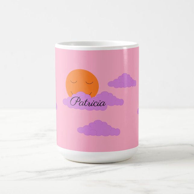 Setting Sun with Clouds: Carnation Pink  Coffee Mug (Center)