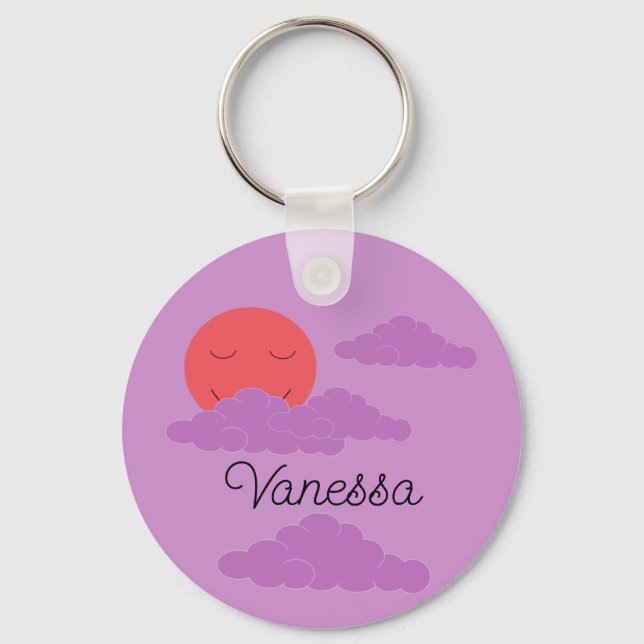 Setting Sun with Purple Clouds: Lavender Key Ring (Front)