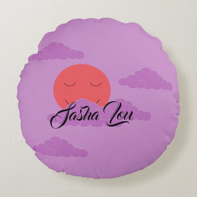 Setting Sun with Purple Clouds: Lavender Round Cushion (Front)