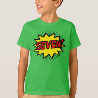 SEVEN! 7th Birthday Gift Superhero Logo T-Shirt