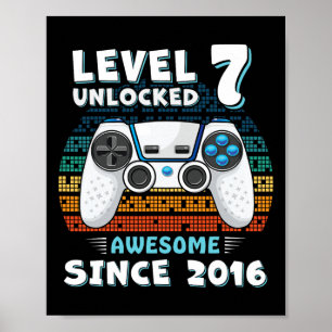 Seven 7yr Bday Son Boy Funny Gamer 7th 7 Years Old Poster
