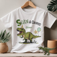 Seven-A-Saurus Dinosaur Custom Name 7th Birthday
