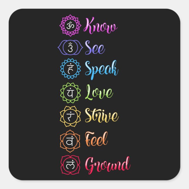 Seven Chakra Om Yoga Square Sticker (Front)