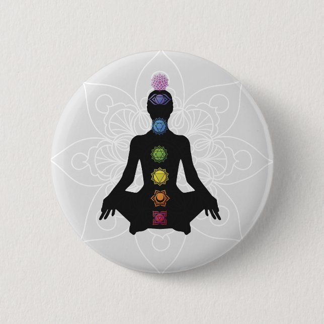 Seven chakras silhouette 6 cm round badge (Front)