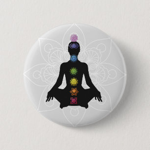 Seven chakras silhouette 6 cm round badge