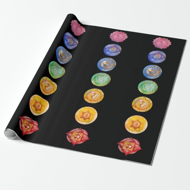 Seven chakras watercolor art wrapping paper (Unrolled)