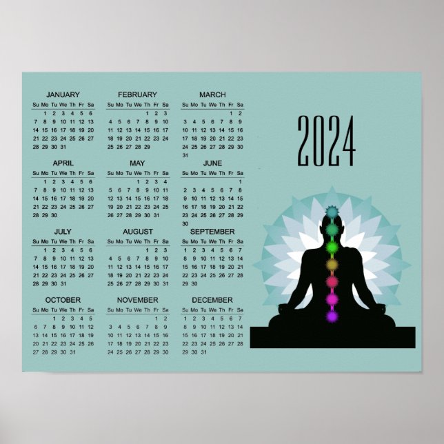 Seven Chakras Yoga Design 2024 Calendar Poster (Front)