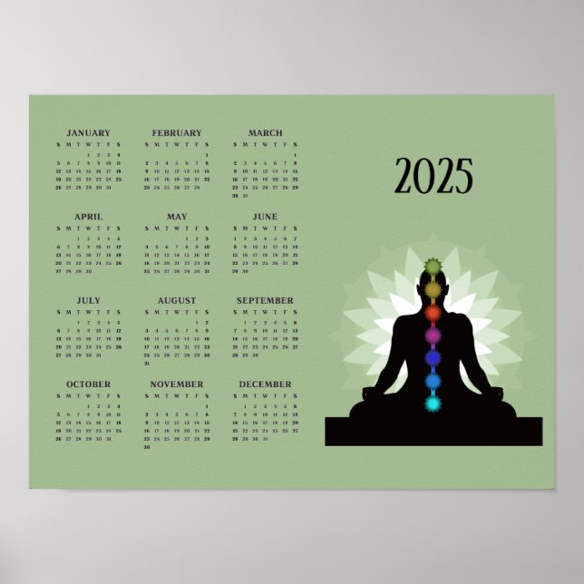 Seven Chakras Yoga Design 2025 Calendar Poster (Front)