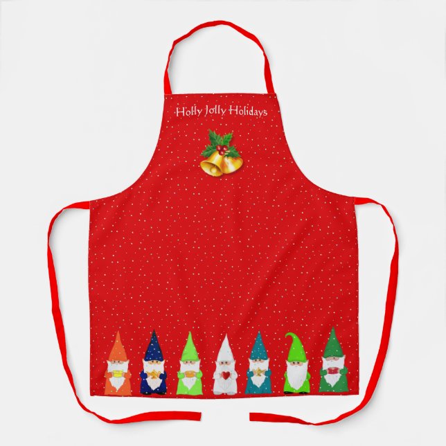 Seven Christmas Gnomes on Red Apron (Front)