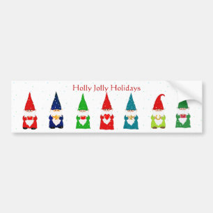 Seven Christmas Gnomes on White Bumper Sticker