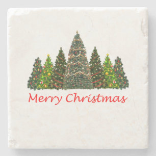 Seven Christmas Trees, Merry Christmas Stone Coaster