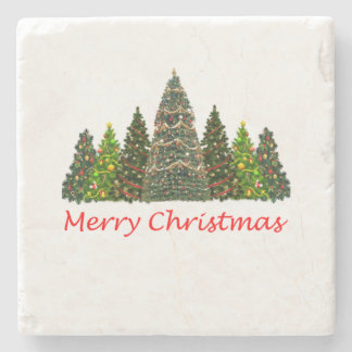 Seven Christmas Trees, Merry Christmas Stone Coaster