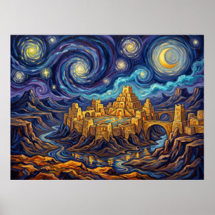 Seven Cities of Cibola Starry Night Fantasy Landsc Poster