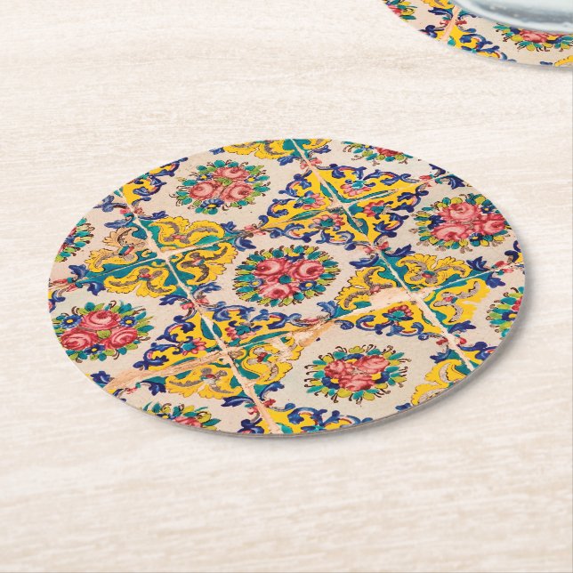 Seven-colour persian tile round paper coaster (Angled)
