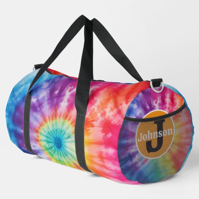 Seven Colour Tie Dye Vortex monogram personalised Duffle Bag (Right Corner)