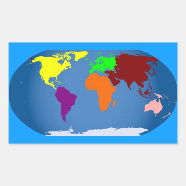 Seven Continents Coloured Rectangular Sticker (Front)
