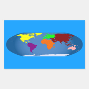 Seven Continents Coloured Rectangular Sticker