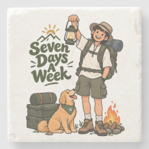 Seven Days A Week Camping Adventure Design Stone Coaster