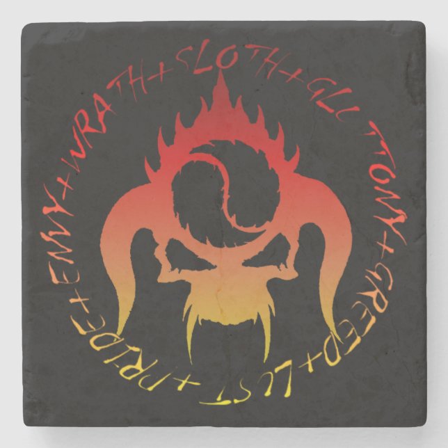 Seven deadly sins and skull marble stone coaster (Front)