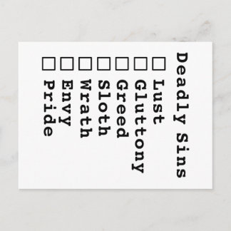 Seven Deadly Sins Checklist - blank (0000000) Postcard