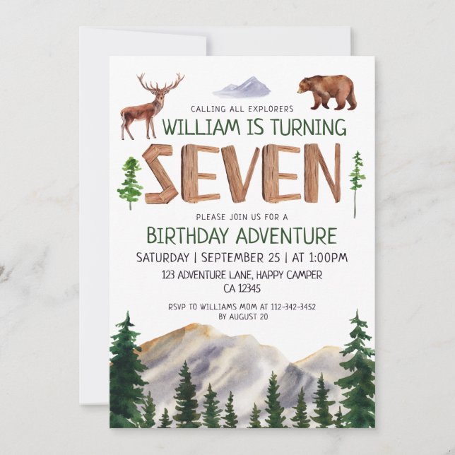 Seven Explorer Boy Birthday  Invitation (Front)