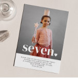 Seven Heart Photo First Birthday Invitation<br><div class="desc">A simple Seventh Birthday invitation featuring your own photo and the words 'seven' over the top,  along with a heart. You can edit all of the text plus the colour of the text and the heart.</div>