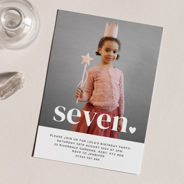 Seven Heart Photo First Birthday Invitation  (Creator Uploaded)