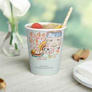 Seven Is A Vibe Daisy Hippie Van Seventh Birthday Paper Cups