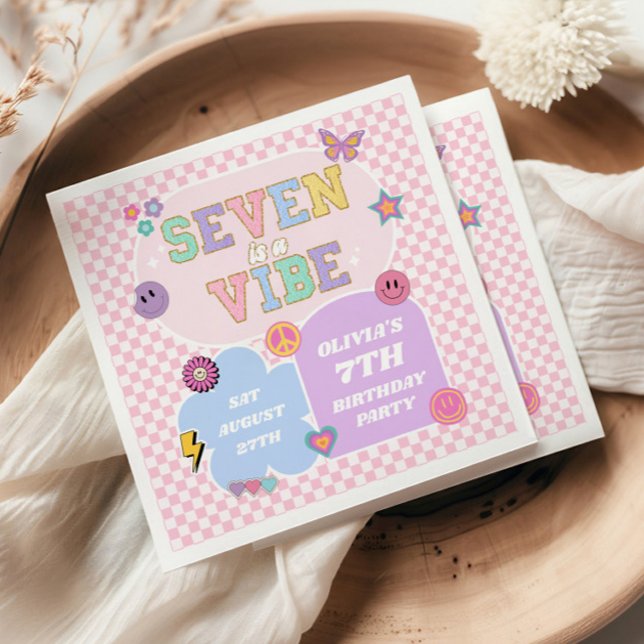 Seven Is A Vibe Preppy Patch 7th Birthday Party Napkin (Creator Uploaded)