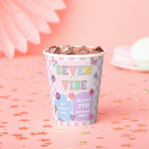 Seven Is A Vibe Preppy Patch 7th Birthday Party Paper Cups