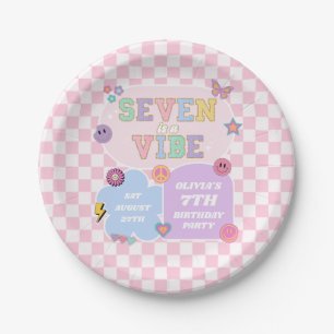 Seven Is A Vibe Preppy Patch 7th Birthday Party Paper Plate