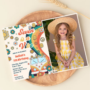Seven Is A Vibe Retro Floral 7th Birthday Party Invitation