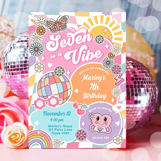 Seven is a Vibe Retro Preppy Varsity Birthday Invitation (Creator Uploaded)