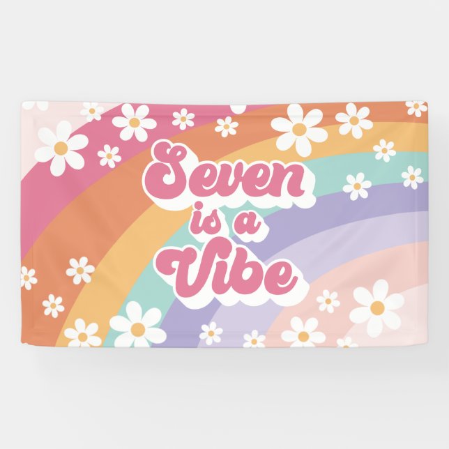 Seven is a Vibe Retro Rainbow 7th Birthday Banner (Horizontal)