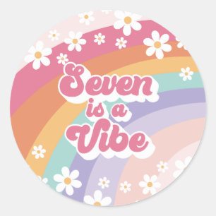Seven is a Vibe Retro Rainbow 7th Birthday Classic Round Sticker
