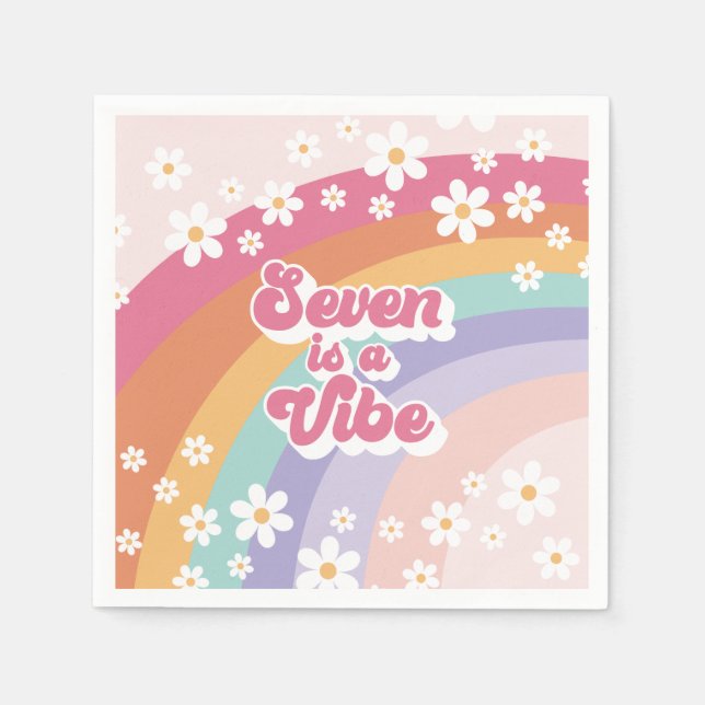 Seven is a Vibe Retro Rainbow 7th Birthday Napkin (Front)