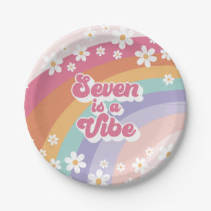 Seven is a Vibe Retro Rainbow 7th Birthday Paper Plate