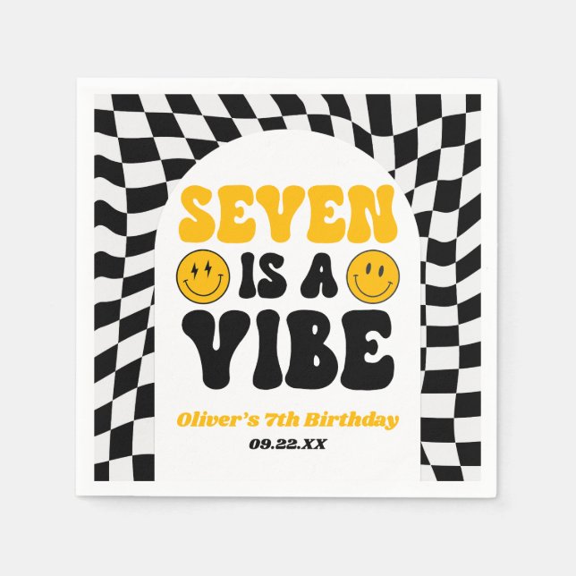 Seven Is A Vibe Retro Seventh 7th Birthday Party Napkin (Front)