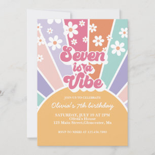 Seven is a Vibe Retro Sunshine Rainbow Daisy Invitation