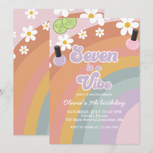 Seven is a vibe Spa Rainbow 7th Birthday Invitation