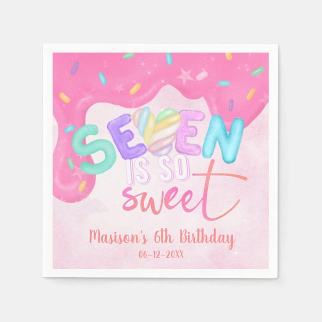Seven is so sweet Pink Frosting Marshmallow Napkin (Front)