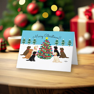 Seven Labradors and Christmas Tree Holiday Card
