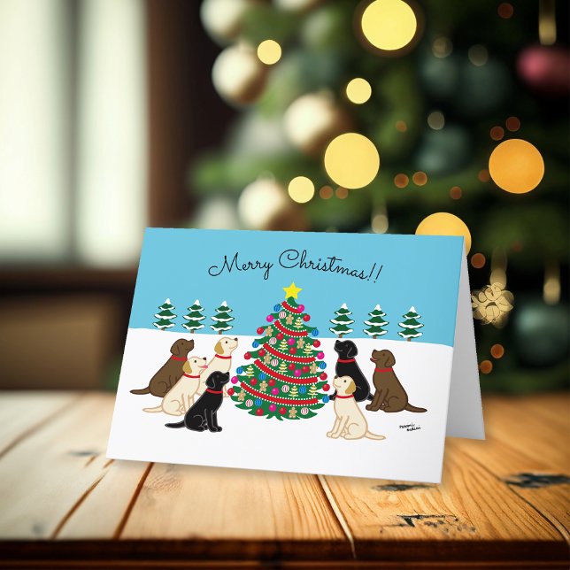 Seven Labradors and Christmas Tree Holiday Card (Seven Labradors and Christmas Tree Design Christmas Cards for Labrador Owners.)