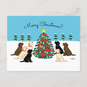Seven Labradors and Christmas Tree Holiday Postcard