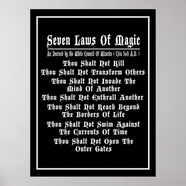 Seven Laws Of Magic Black And White Poster (Front)