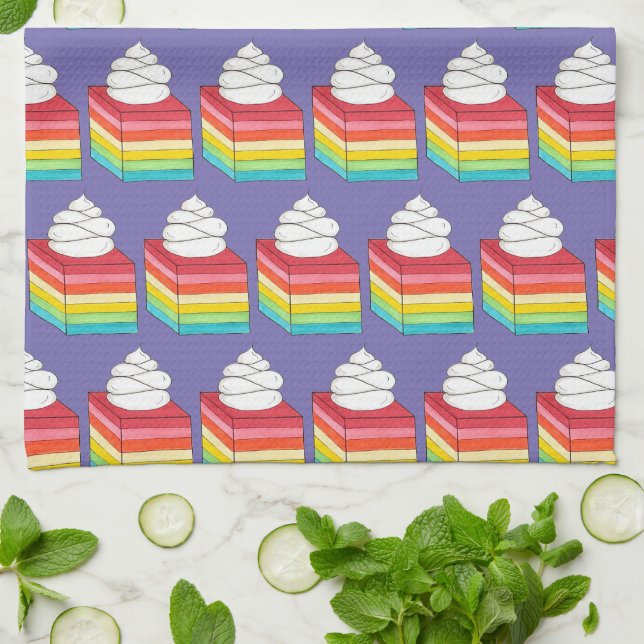 Seven Layer Retro Rainbow Gelatin Salad Dessert Tea Towel (Folded)
