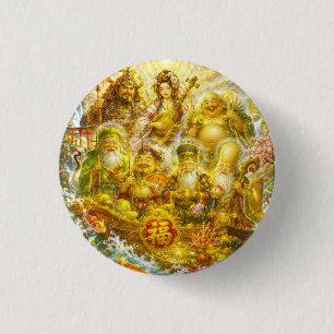 Seven Lucky Gods -Japanese Gods- colorful art 3 Cm Round Badge