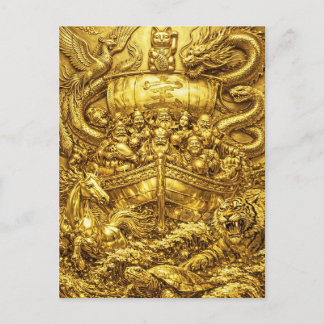Seven Lucky Gods -Japanese Gods- Golden shine Postcard