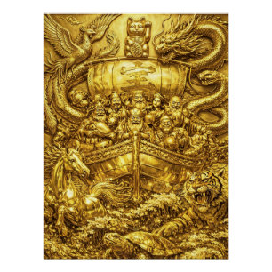 Seven Lucky Gods -Japanese Gods- Golden shine Poster